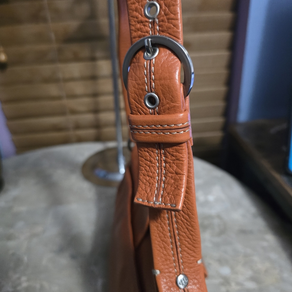 Cole Haan Rustic Orange Pebbled Leather Flap Shoulder Bag - Picture 7 of 15